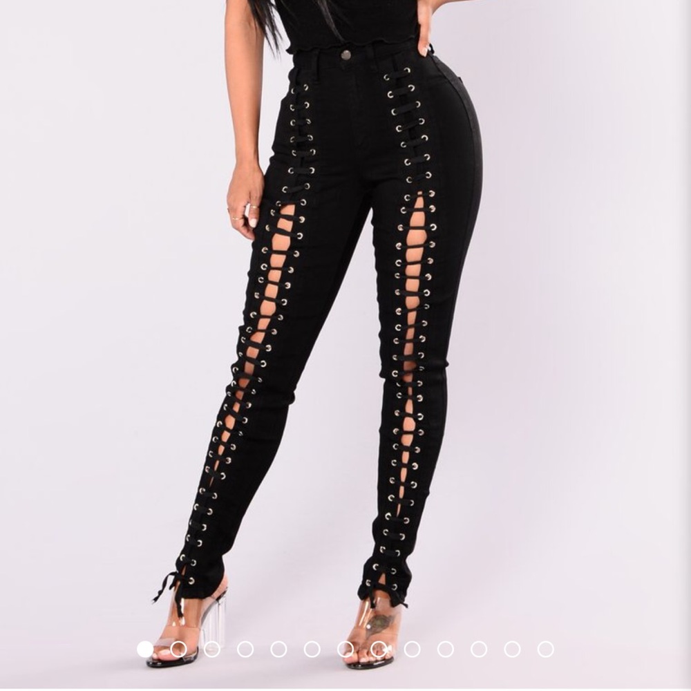 Fashion Nova Kylee Lace Up Jeans Black Size 5